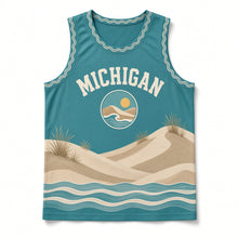 Load image into Gallery viewer, Michigan Lakeshore Dunes Original Basketball Jersey in Lake Teal, front view – custom name and number