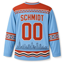 Load image into Gallery viewer, Milwaukee Bascule Bridge Original Hockey Jersey in River Sky, back view with your name and number