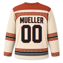 Load image into Gallery viewer, Milwaukee Brickworks Arch Original Hockey Jersey in Brick Cream, back view with your name and number