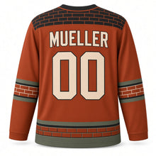 Load image into Gallery viewer, Milwaukee Brickworks Arch Original Hockey Jersey in Kiln Rust, back view with your name and number