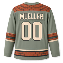 Load image into Gallery viewer, Milwaukee Brickworks Arch Original Hockey Jersey in Sage, back view with your name and number