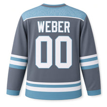 Load image into Gallery viewer, Milwaukee Ice Rink Night Original Hockey Jersey in Night Slate, back view with your name and number