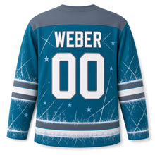 Load image into Gallery viewer, Milwaukee Ice Rink Night Original Hockey Jersey in Rink Teal, back view with your name and number