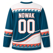 Load image into Gallery viewer, Milwaukee Lake Wave Stripes Original Hockey Jersey in Lake Teal, back view with your name and number