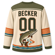 Load image into Gallery viewer, Milwaukee Northern Pike Original Hockey Jersey in Sandbar Cream, back view with your name and number