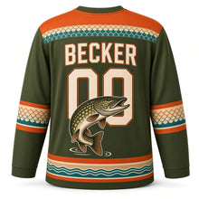 Load image into Gallery viewer, Milwaukee Northern Pike Original Hockey Jersey in Lake Olive, back view with your name and number