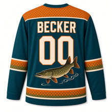 Load image into Gallery viewer, Milwaukee Northern Pike Original Hockey Jersey in Deep Water Teal, back view with your name and number
