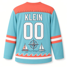 Load image into Gallery viewer, Milwaukee Sailboat Compass Original Hockey Jersey in Lake Aqua, back view with your name and number
