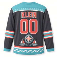 Load image into Gallery viewer, Milwaukee Sailboat Compass Original Hockey Jersey in Storm Charcoal, back view with your name and number