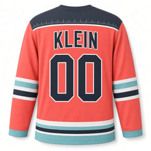 Load image into Gallery viewer, Milwaukee Sailboat Compass Original Hockey Jersey in Spinnaker Coral, back view with your name and number