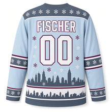 Load image into Gallery viewer, Milwaukee Snowfall Skyline Original Hockey Jersey in Ice Blue, back view with your name and number