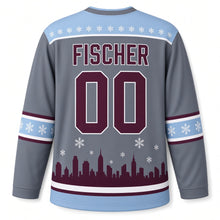 Load image into Gallery viewer, Milwaukee Snowfall Skyline Original Hockey Jersey in Winter Slate, back view with your name and number