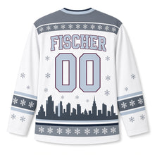 Load image into Gallery viewer, Milwaukee Snowfall Skyline Original Hockey Jersey in Snow White, back view with your name and number
