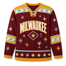 Load image into Gallery viewer, Milwaukee Supper Club Retro Original Hockey Jersey in Club Burgundy, front view – custom name and number