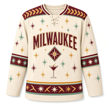 Load image into Gallery viewer, Milwaukee Supper Club Retro Original Hockey Jersey in Lounge Cream, front view – custom name and number