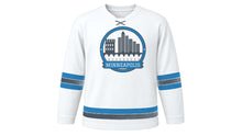 Load image into Gallery viewer, Minneapolis Original Hockey Jersey in Frost White, front view – custom name and number