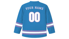Load image into Gallery viewer, Minneapolis Original Hockey Jersey in Lake Blue, back view with your name and number
