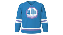 Load image into Gallery viewer, Minneapolis Original Hockey Jersey in Lake Blue, front view – custom name and number