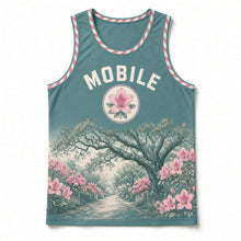 Load image into Gallery viewer, Mobile Azalea Trail Original Basketball Jersey in Gulf Teal, front view – custom name and number