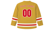 Load image into Gallery viewer, Monaco National Day Original Hockey Jersey in Gold, back view with your name and number