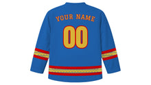 Load image into Gallery viewer, Montenegro Statehood Day Original Hockey Jersey in Adriatic Blue, back view with your name and number