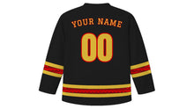 Load image into Gallery viewer, Montenegro Statehood Day Original Hockey Jersey in Black Mountain, back view with your name and number