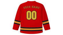 Load image into Gallery viewer, Montenegro Statehood Day Original Hockey Jersey in Montenegrin Red, back view with your name and number