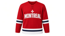 Load image into Gallery viewer, Montreal Original Hockey Jersey in Red, front view – custom name and number