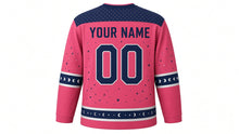 Load image into Gallery viewer, Moon Phases Original Hockey Jersey in Dusk Rose, back view with your name and number – star-dot yoke and moon-phase dot sleeve stripes