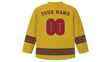 Load image into Gallery viewer, Moscow Original Hockey Jersey in Antique Gold, back view with your name and number