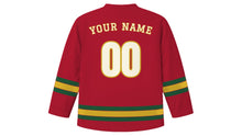 Load image into Gallery viewer, Moscow Original Hockey Jersey in Crimson, back view with your name and number