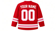 Load image into Gallery viewer, Mother's Day Original Hockey Jersey in Red, back view with your name and number