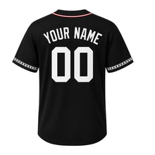 Load image into Gallery viewer, Movie Night Popcorn Milwaukee Baseball Jersey in Theater Black, back view with your name and number – custom block name and number with film-strip sleeves