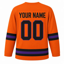 Load image into Gallery viewer, Dia de los Muertos Parade Original Hockey Jersey in Orange, back view with your name and number