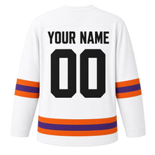Load image into Gallery viewer, Dia de los Muertos Parade Original Hockey Jersey in White, back view with your name and number