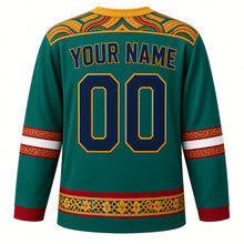 Load image into Gallery viewer, Myanmar Original Hockey Jersey in Jade Green, back view with your name and number – acheik wave-silk yoke and incised lacquerware sleeve bands
