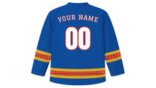 Load image into Gallery viewer, Naadam Original Hockey Jersey in Blue, back view with your name and number