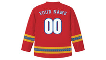 Load image into Gallery viewer, Naadam Original Hockey Jersey in Red, back view with your name and number