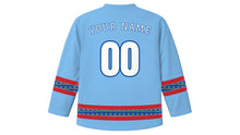 Load image into Gallery viewer, Naadam Original Hockey Jersey in Sky Blue, back view with your name and number