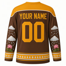 Load image into Gallery viewer, Nag Panchami Original Hockey Jersey in Earth Brown, back view with custom YOUR NAME and 00