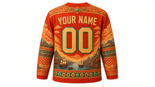 Load image into Gallery viewer, Nagasaki Kunchi Original Hockey Jersey in Vermilion Red, back view with custom YOUR NAME and 00