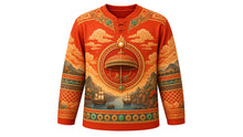 Load image into Gallery viewer, Nagasaki Kunchi Original Hockey Jersey in Vermilion Red, front view with detailed full-body artwork and ornate crest