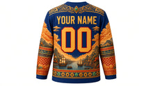 Load image into Gallery viewer, Nagasaki Kunchi Original Hockey Jersey in Harbor Blue, back view with custom YOUR NAME and 00
