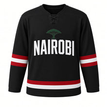 Load image into Gallery viewer, Nairobi Original Hockey Jersey in Black, front view – custom name and number