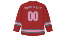Load image into Gallery viewer, Nanjing Original Hockey Jersey in Ming Red, back view with your name and number