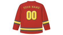 Load image into Gallery viewer, Naples Original Hockey Jersey in Tomato Red, back view with your name and number