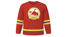 Load image into Gallery viewer, Naples Original Hockey Jersey in Tomato Red, front view – custom name and number