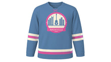 Load image into Gallery viewer, Nashville Original Hockey Jersey in Denim Blue, front view – custom name and number