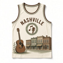 Load image into Gallery viewer, Nashville Music Row Original Basketball Jersey in Honky Cream, front view – custom name and number