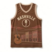 Load image into Gallery viewer, Nashville Music Row Original Basketball Jersey in Walnut Brown, front view – custom name and number